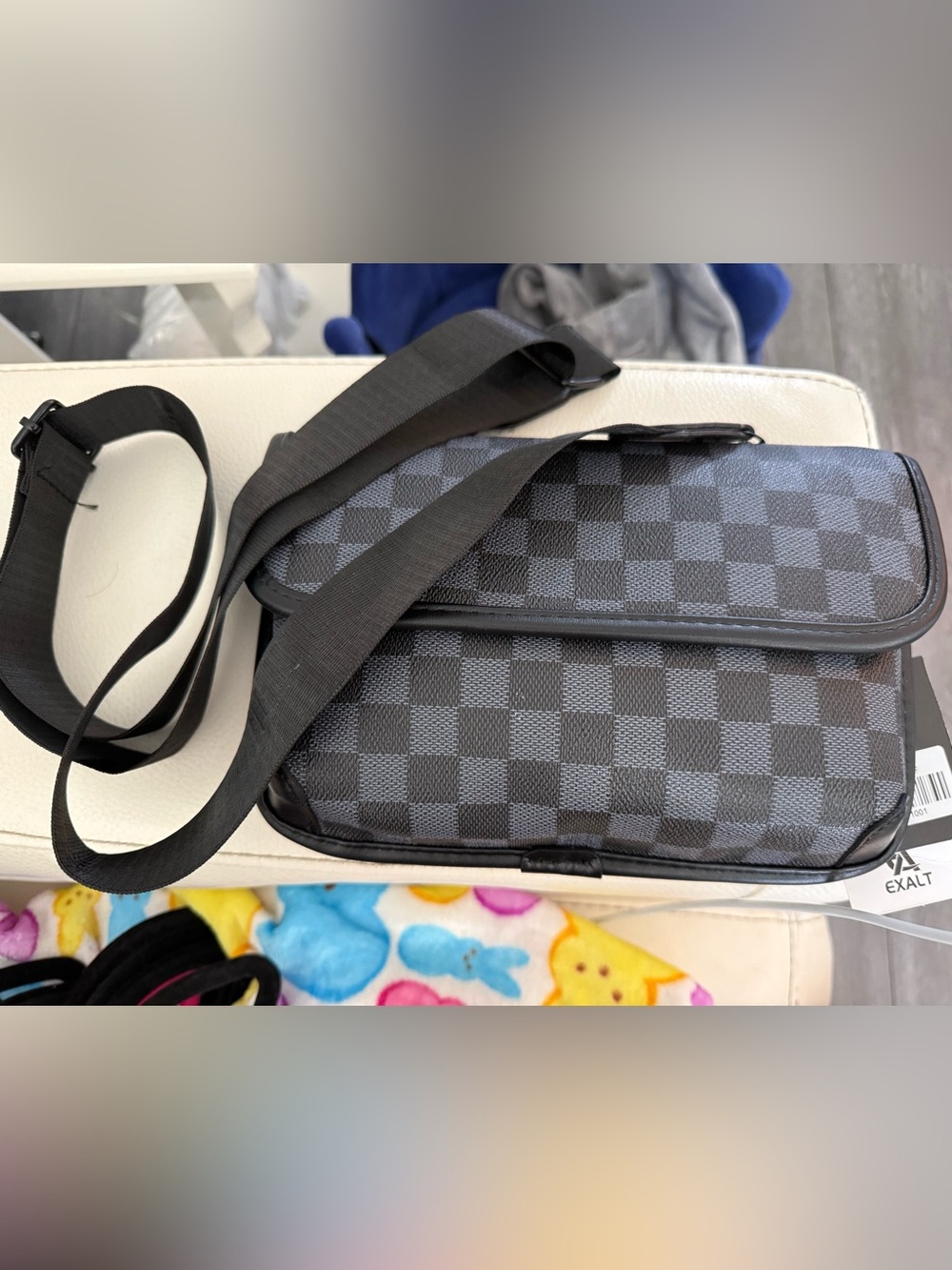 Unisex Black Check Messenger Bag